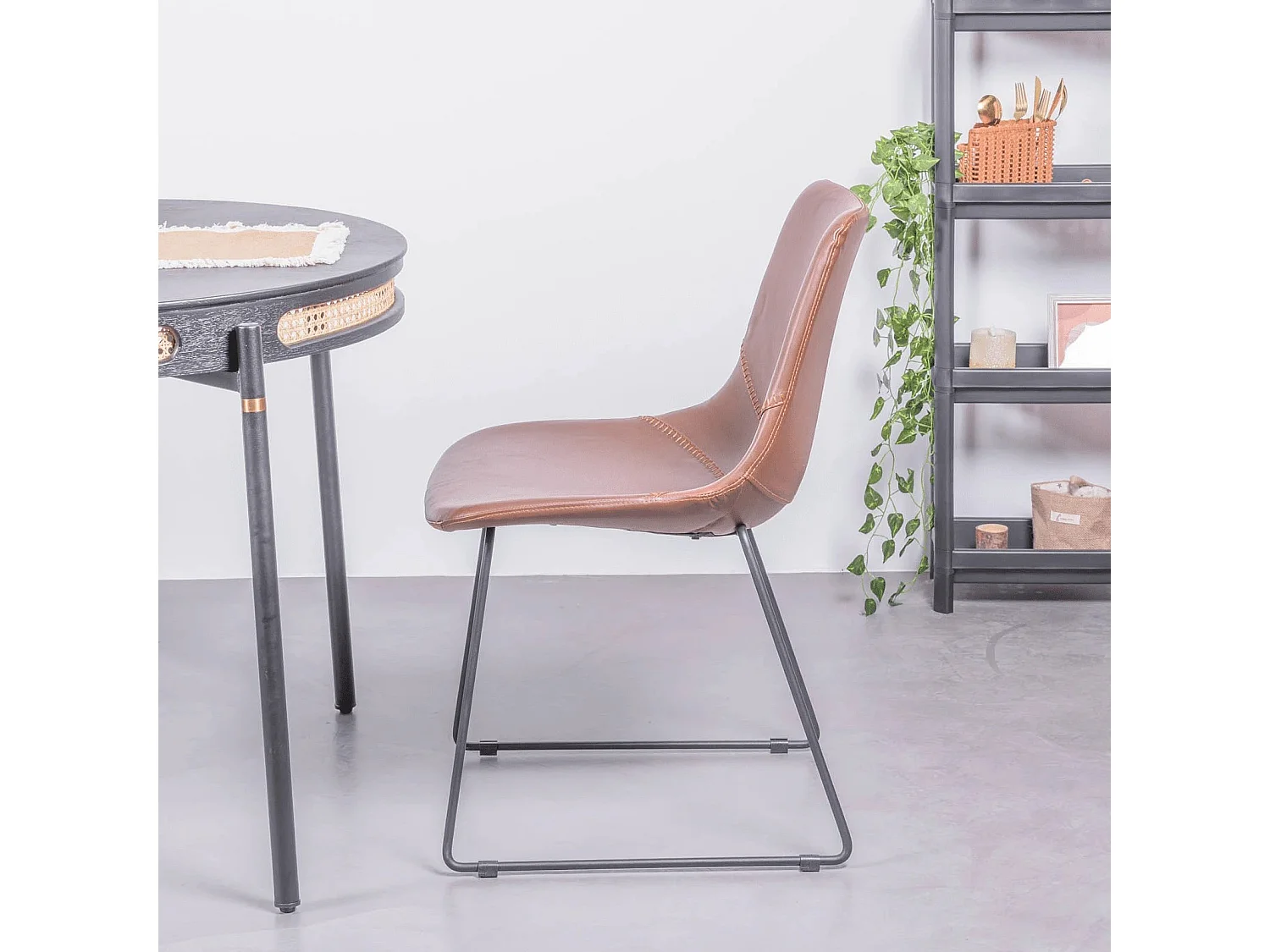 Vintage industriële stoel bekleed met kunstleer - City - Bruin