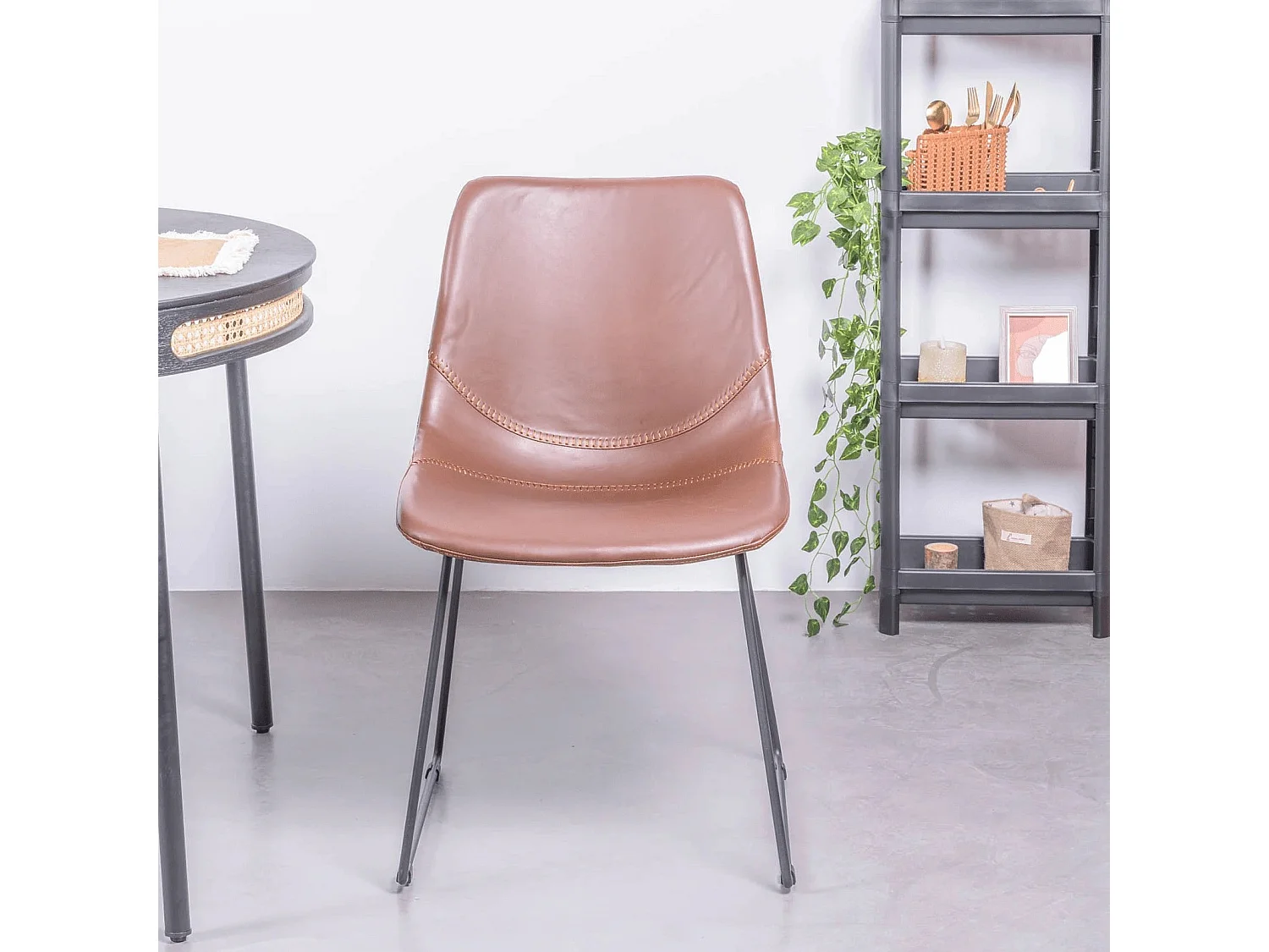 Vintage industriële stoel bekleed met kunstleer - City - Bruin