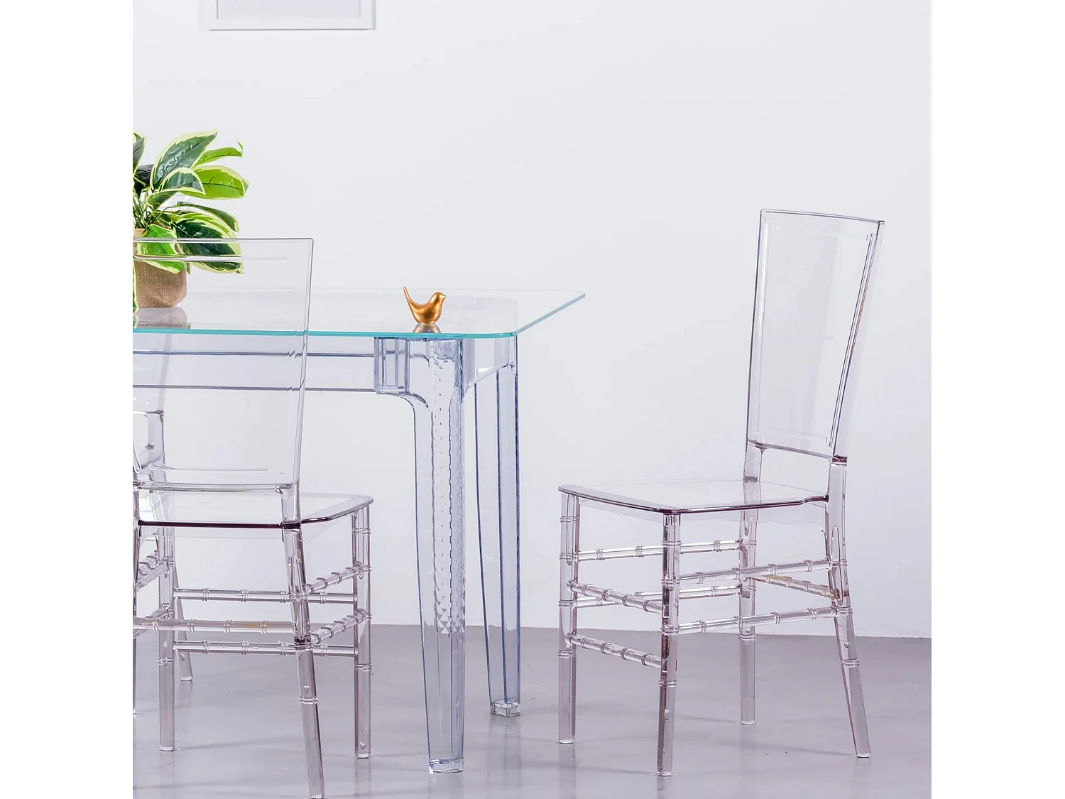 Eetkamermeubelset transparante tafel (140cm) en 4 Felipe stoelen - Ghost - Transparant