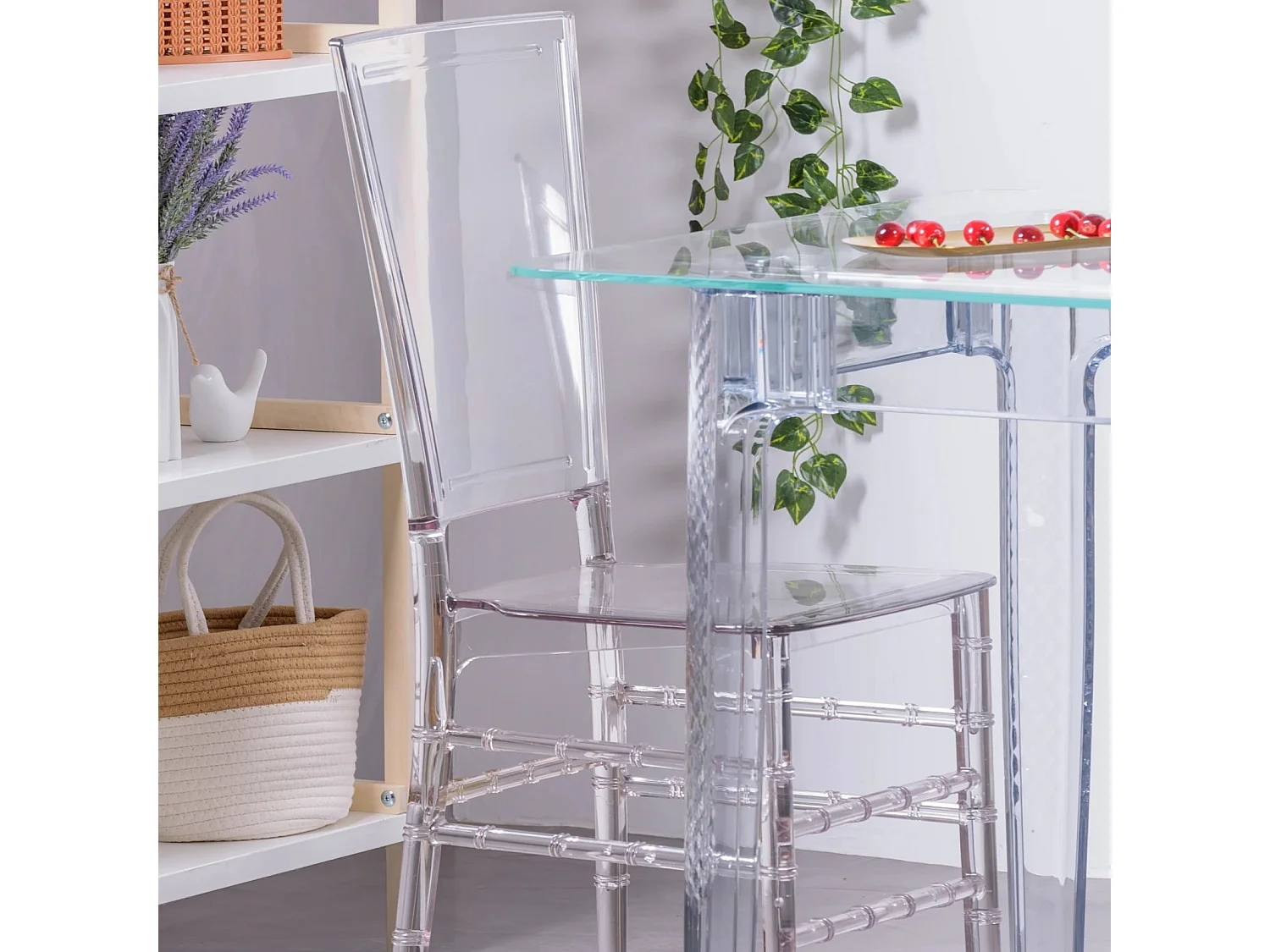 Eetkamermeubelset transparante tafel (140cm) en 4 Felipe stoelen - Ghost - Transparant