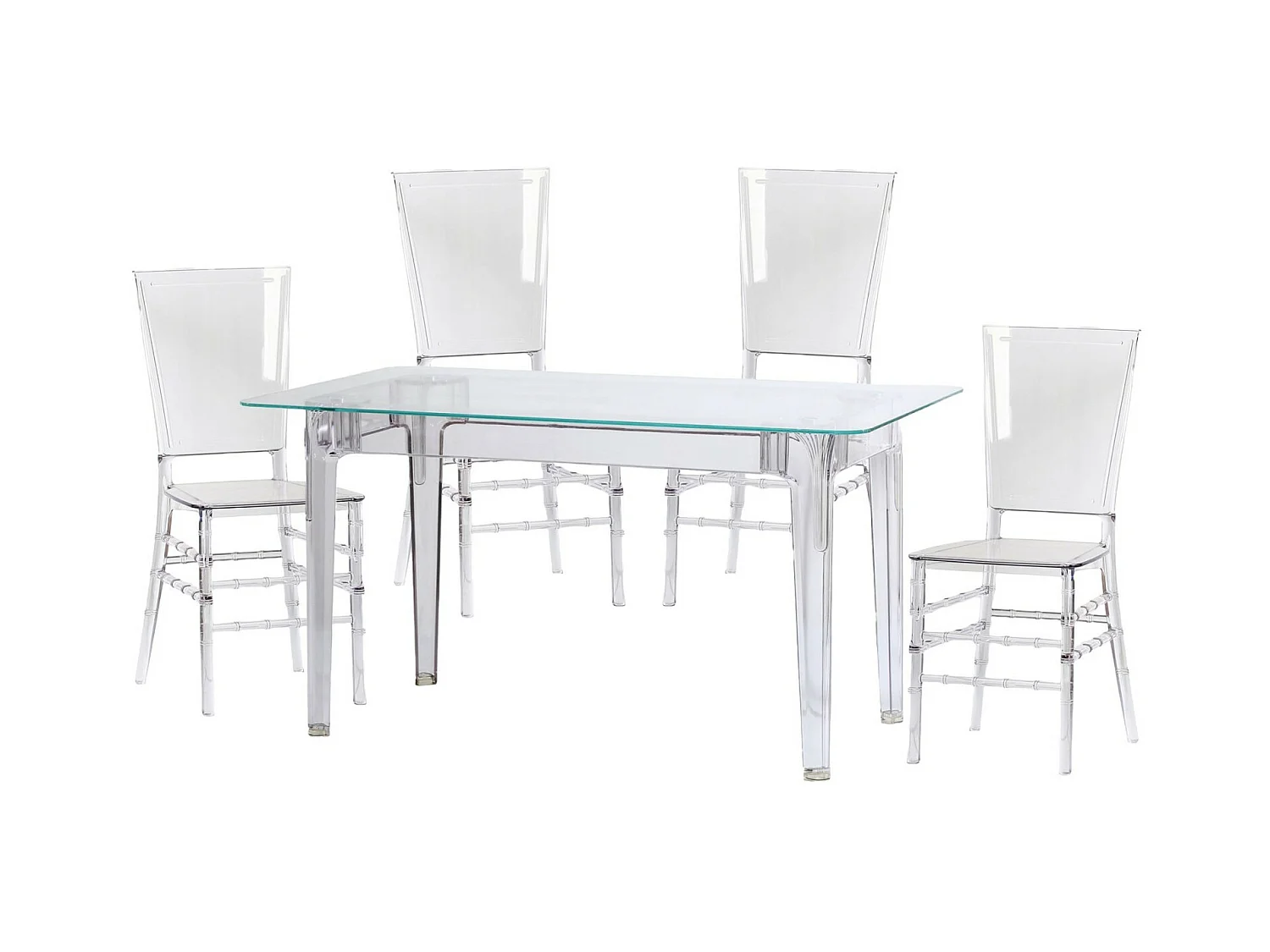 Esszimmermöbel-Set mit transparentem Tisch (140 cm) und 4 Felipe-Stühlen - Ghost - Transparent