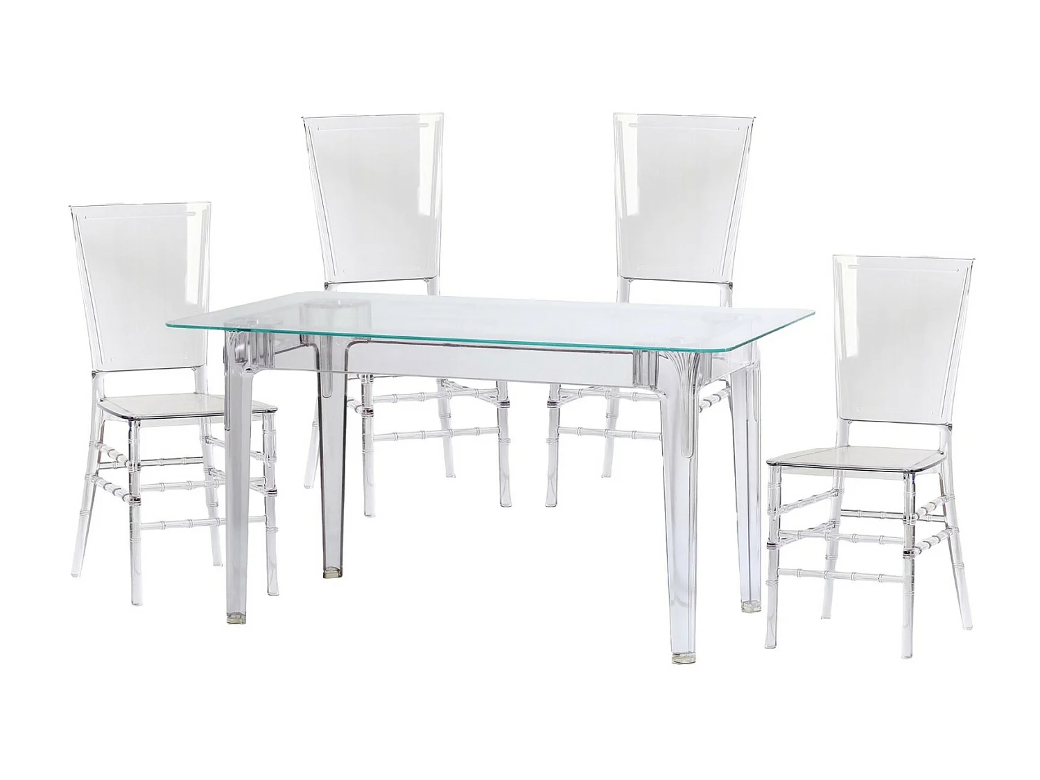 Ensemble meuble de salle à manger table transparente (140cm) et 4 chaises Felipe - Ghost - Transparent