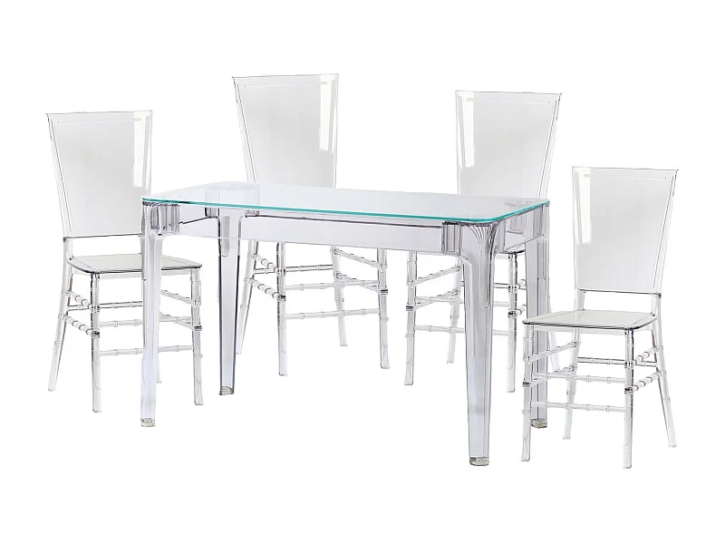 Eetkamermeubelset transparante tafel (120cm) en 4x Felipe stoelen - Ghost - Transparant