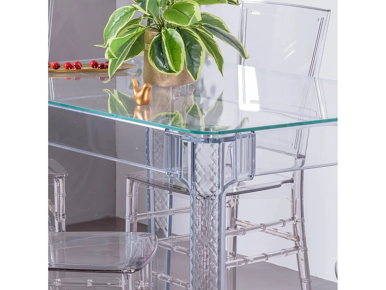 Ensemble de meubles de salle à manger, table transparente (120 cm) et 4 chaises Felipe - Ghost - Transparent