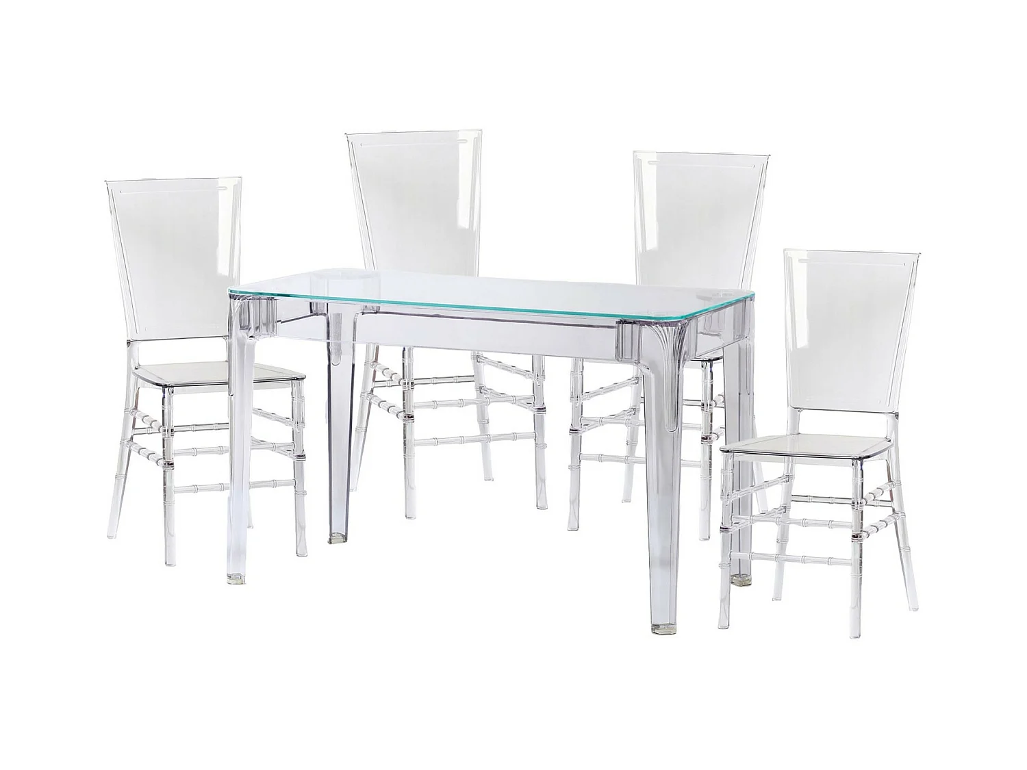 Esszimmermöbel-Set mit transparentem Tisch (120 cm) und 4 Felipe-Stühlen - Ghost - Transparent