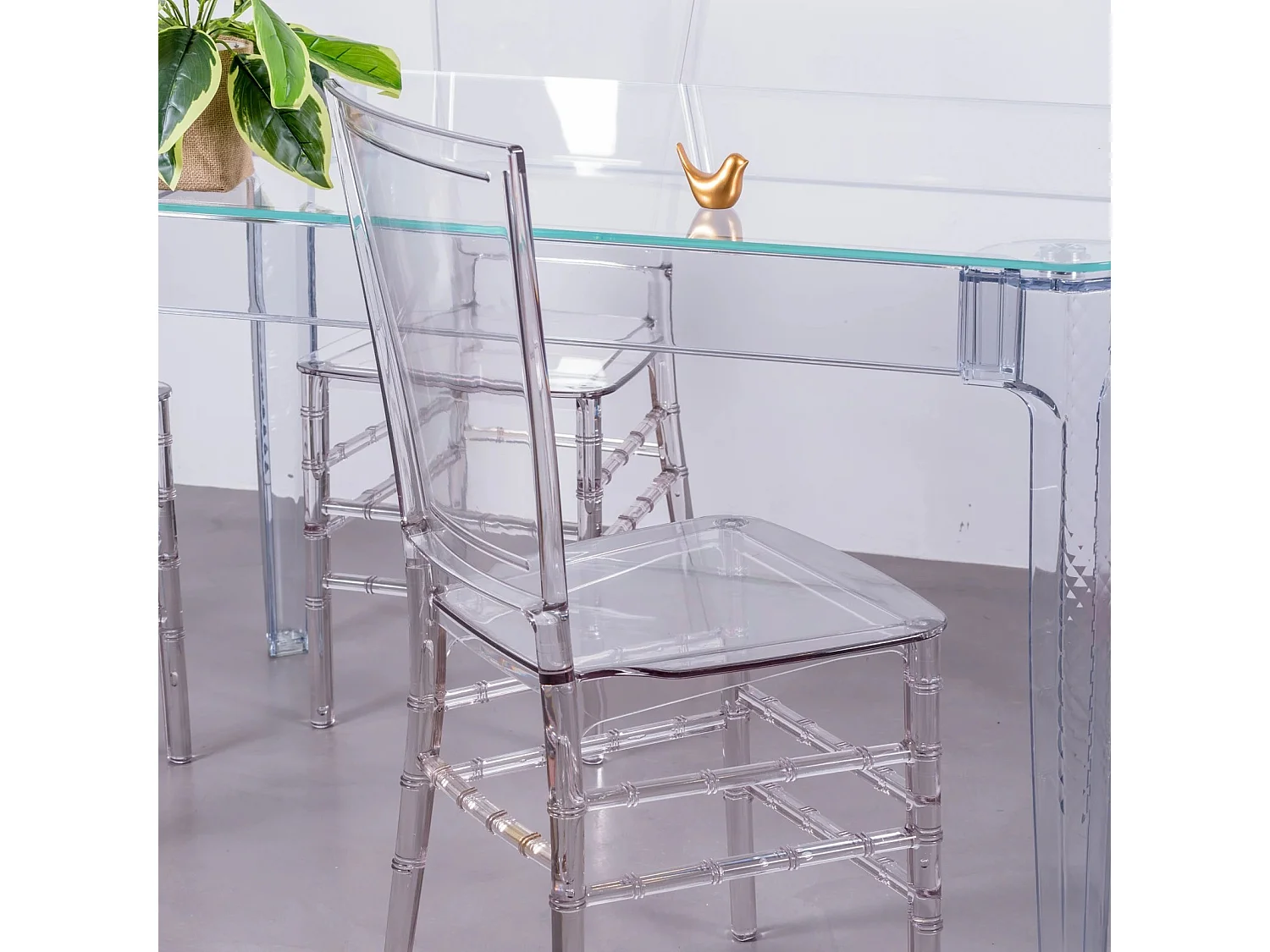 Ensemble de meubles de salle à manger, table transparente (120 cm) et 4 chaises Felipe - Ghost - Transparent