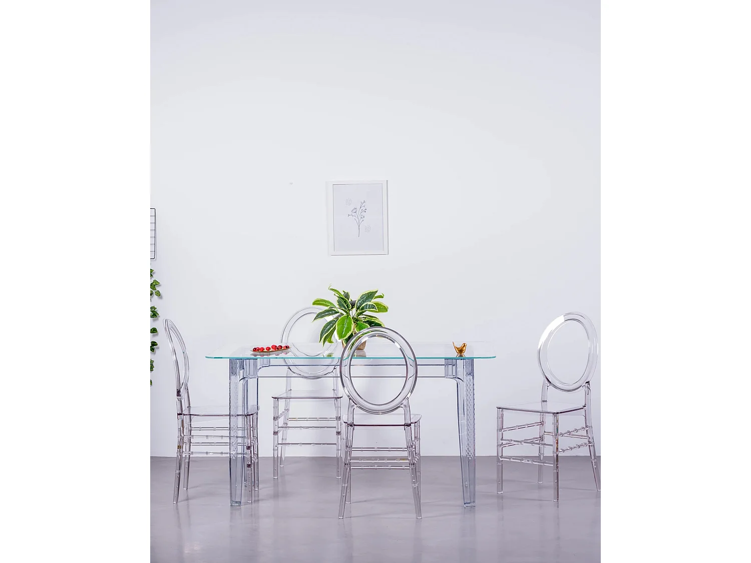 Eetkamermeubelset transparante tafel (140cm) en 4 Isabelle stoelen - Ghost - Transparant