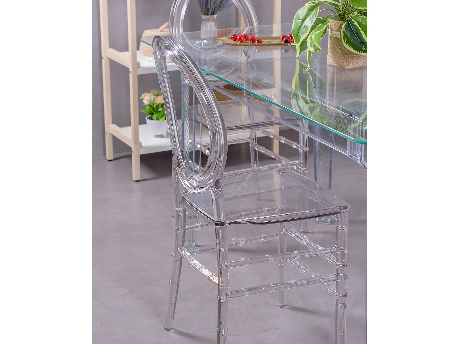 Eetkamermeubelset transparante tafel (140cm) en 4 Isabelle stoelen - Ghost - Transparant