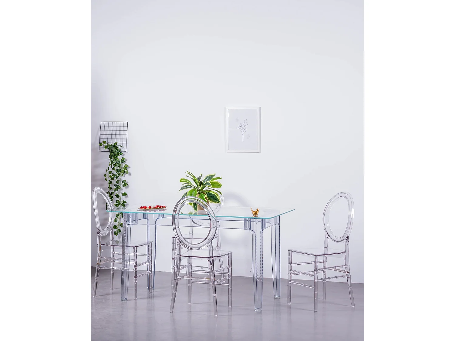 Eetkamermeubelset transparante tafel (140cm) en 4 Isabelle stoelen - Ghost - Transparant