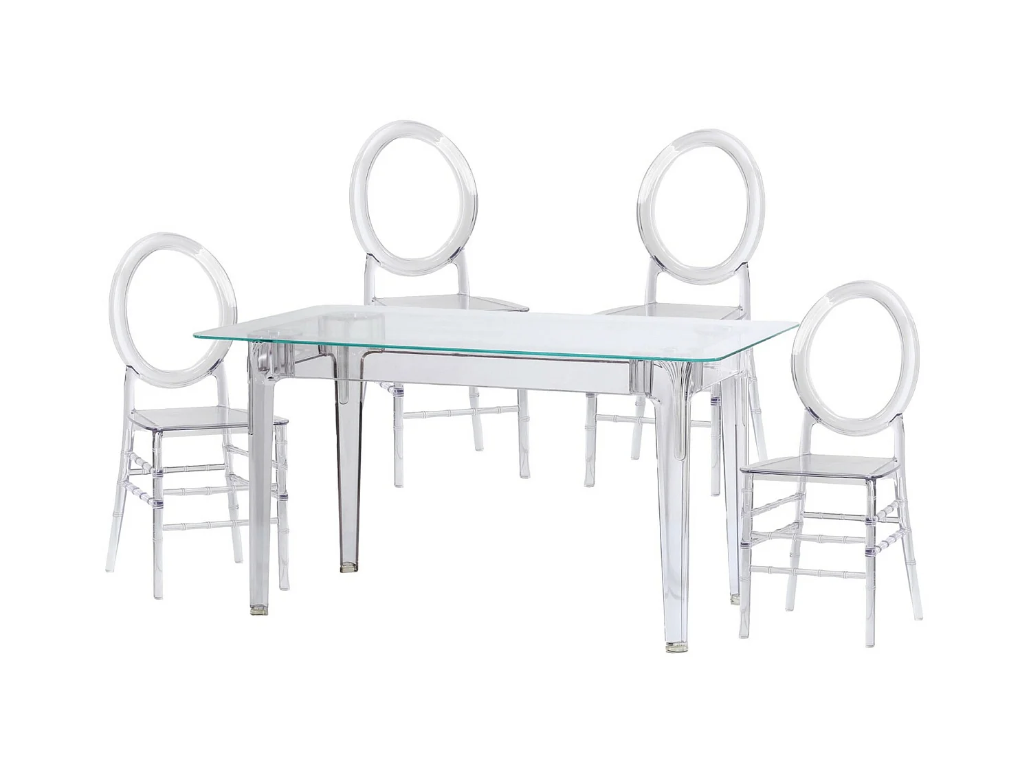 Esszimmermöbel-Set mit transparentem Tisch (140 cm) und 4 Isabelle-Stühlen - Ghost - Transparent