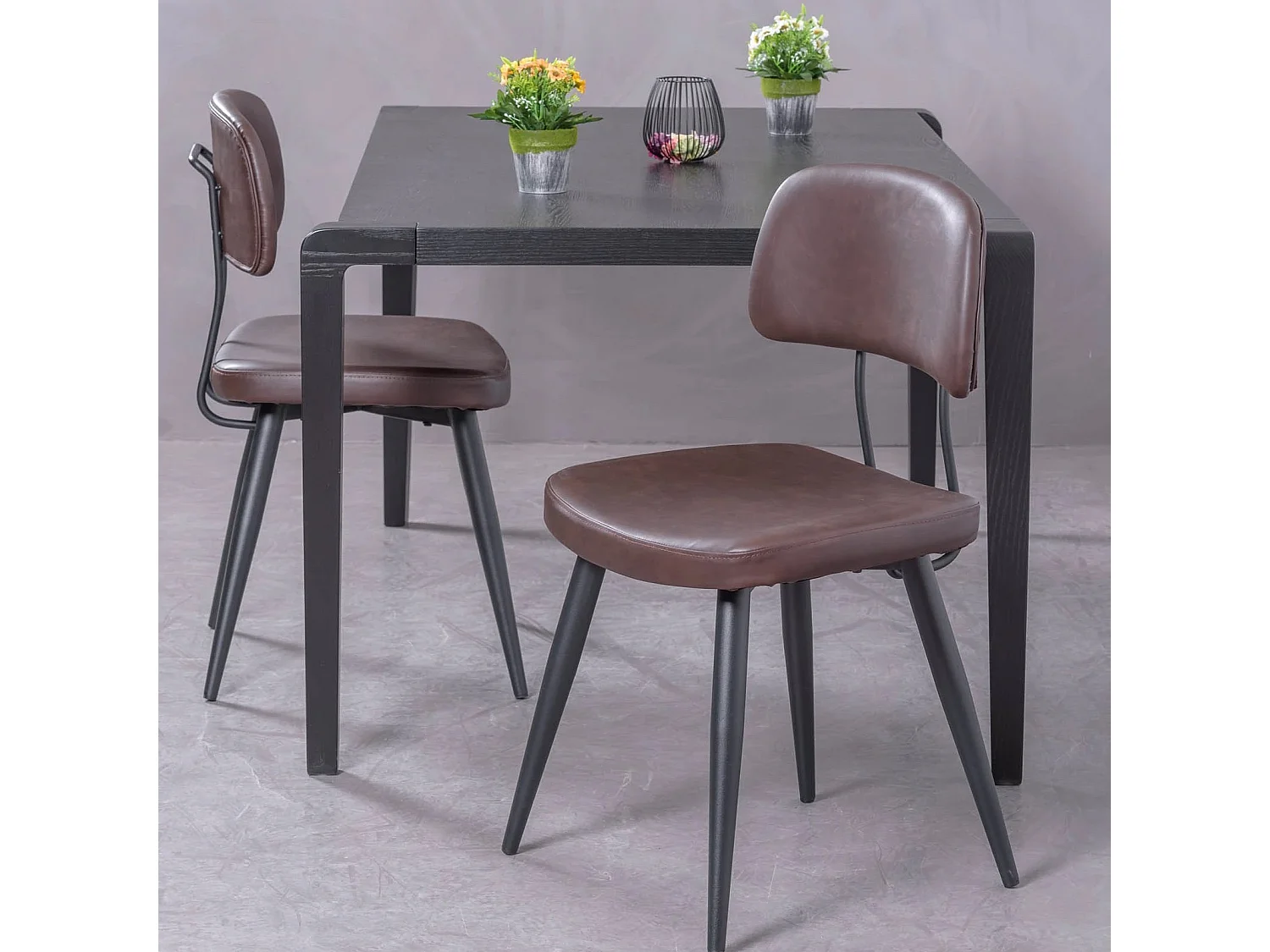 Chaise industrielle rétro tapissée en simili cuir - Copine - Brun