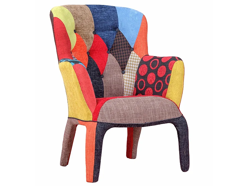Vintage-Sessel mit Patchwork-Stoff gepolstert - Capitone - Patchwork