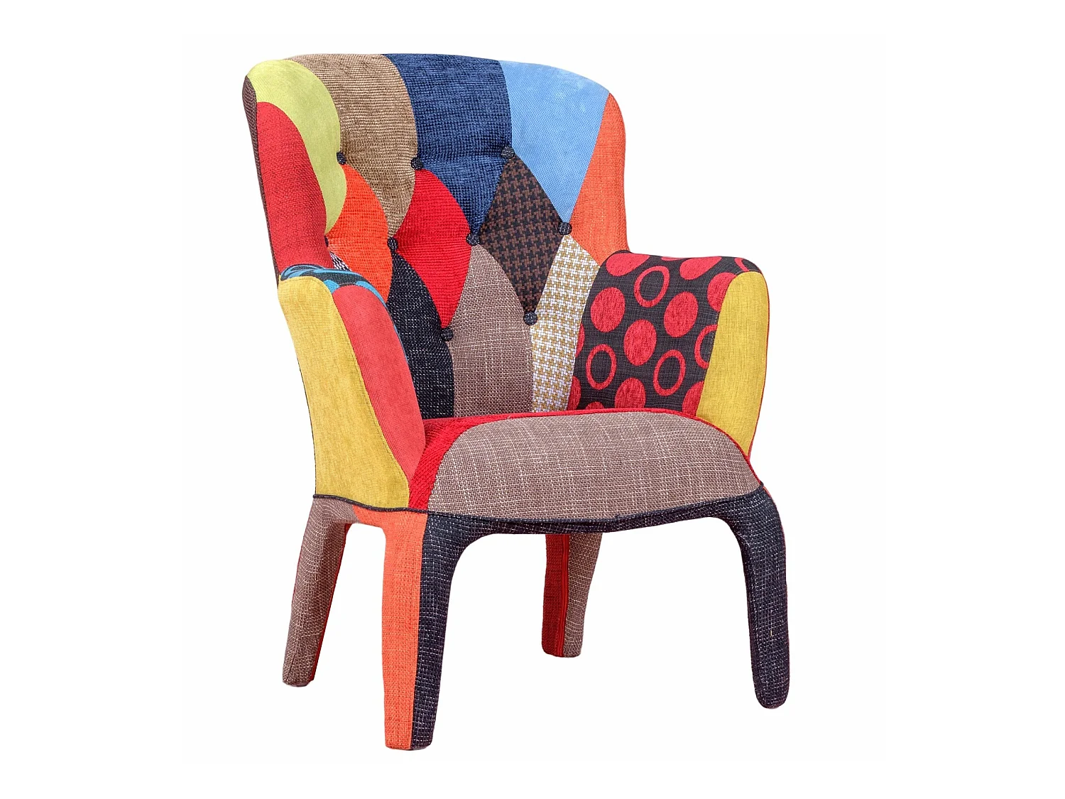 Fauteuil vintage recouvert de tissu patchwork - Capitone - Patchwork