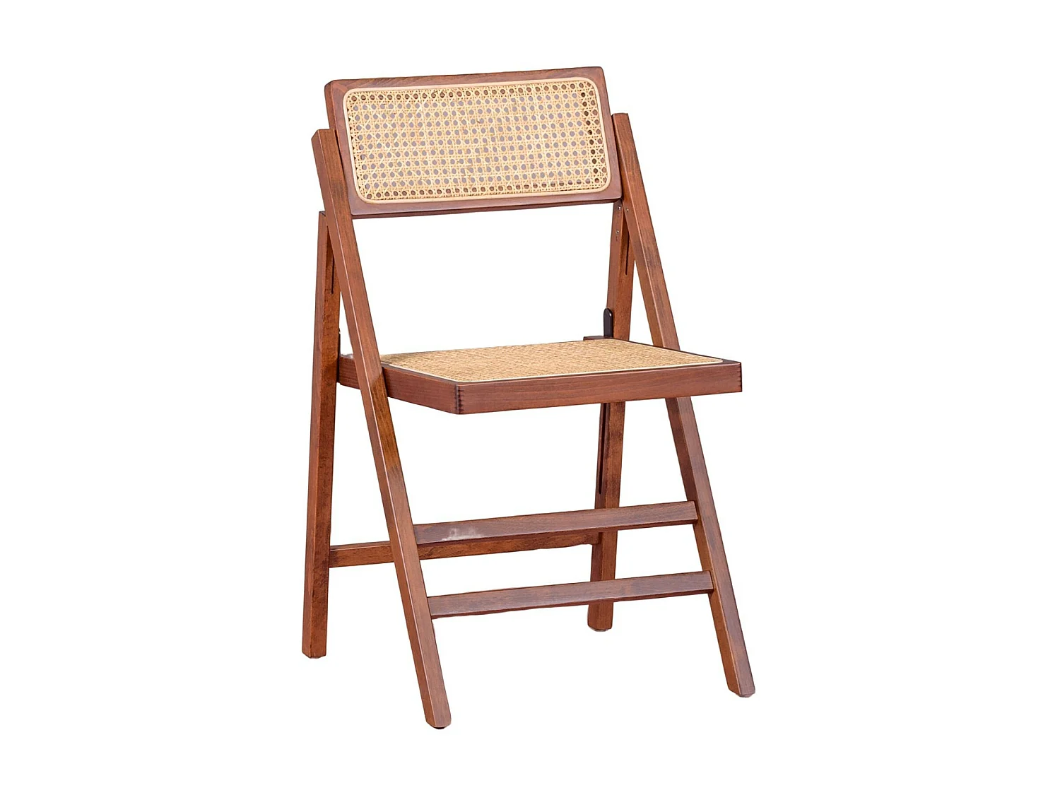 Cadeira dobrável estilo retro em rattan natural e madeira de nogueira - Compass - Noz