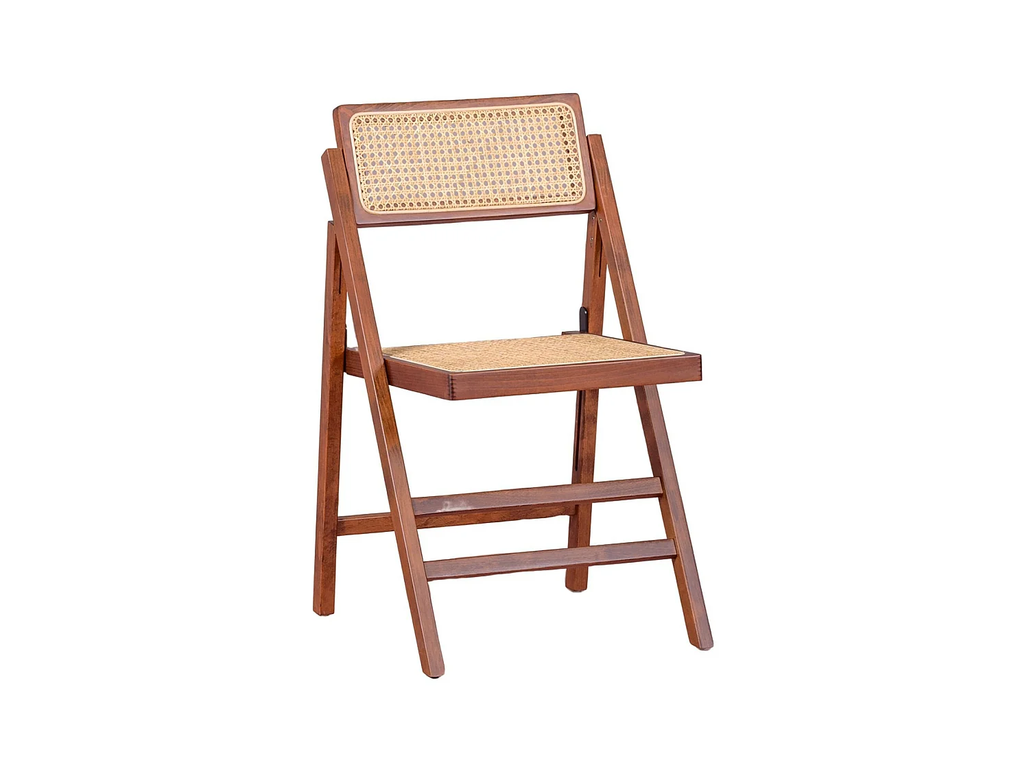 Chaise pliante de style rétro en rotin naturel et bois de noyer - Compass - Noyer