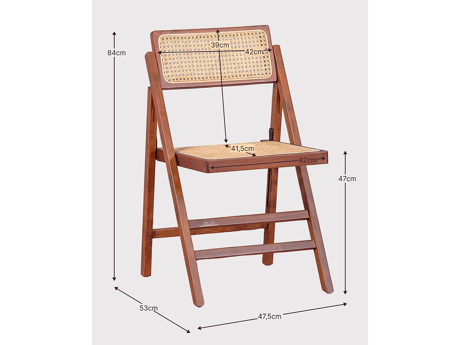 Chaise pliante de style rétro en rotin naturel et bois de noyer - Compass - Noyer