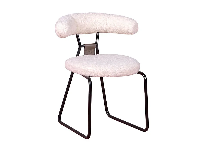 Chaise design recouverte de bouclé et pieds en acier laqué - Oxford - Blanc