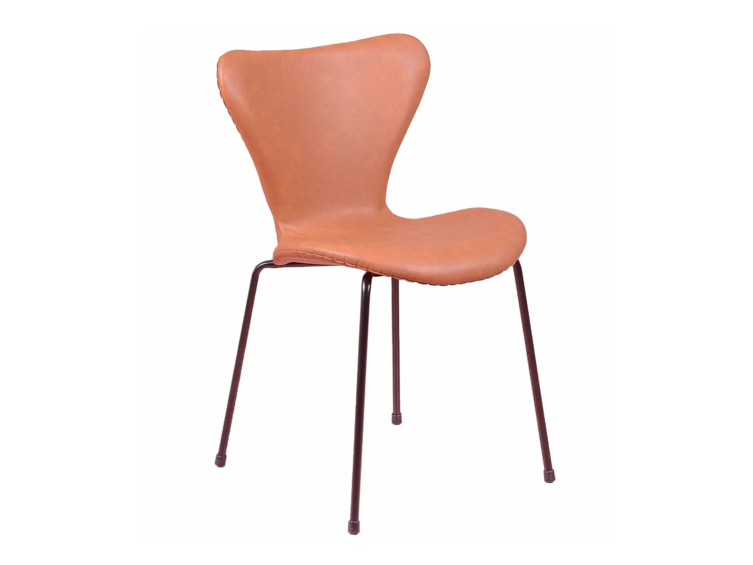 Vintage stoel bekleed met versleten kunstleer - Seven - Bruin