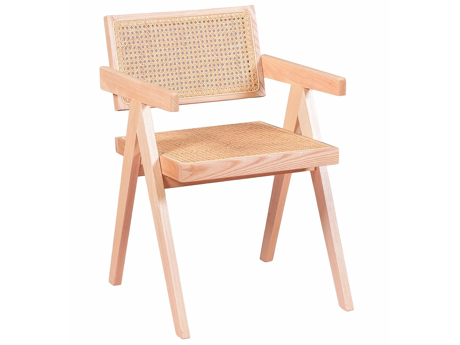 Silla cásica con reposabrazos en rattan natural y madera de fresno - Compass - Fresno Natural