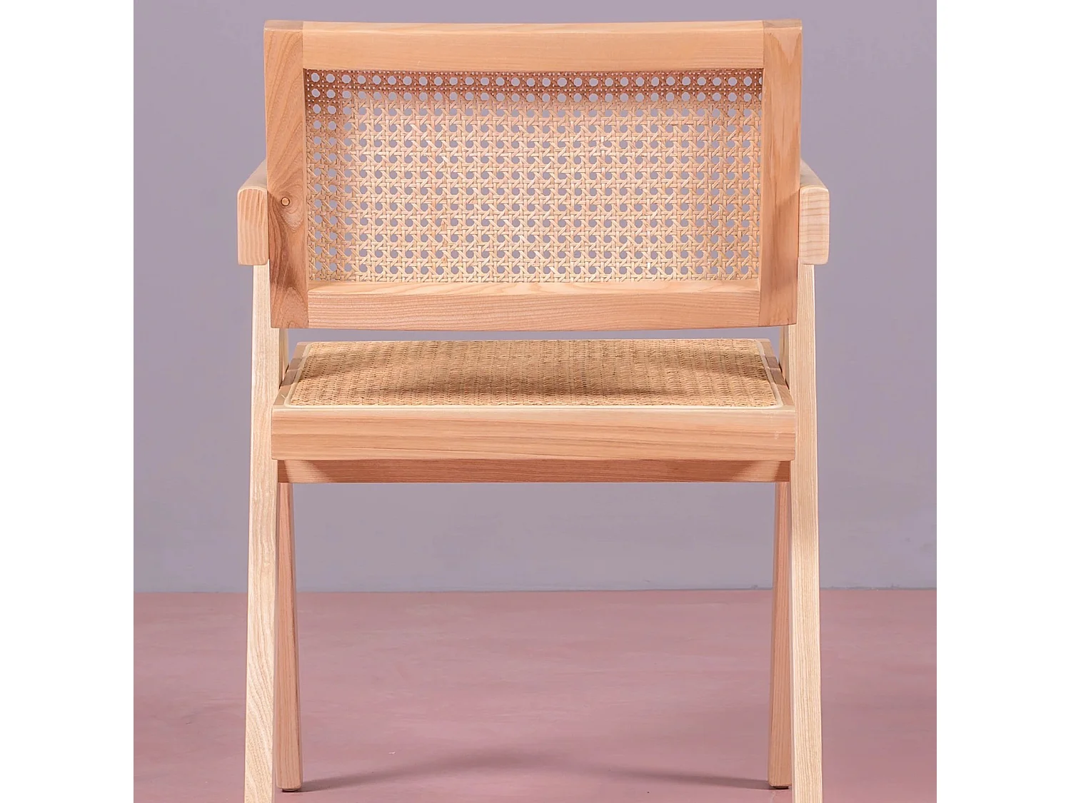 Silla cásica con reposabrazos en rattan natural y madera de fresno - Compass - Fresno Natural