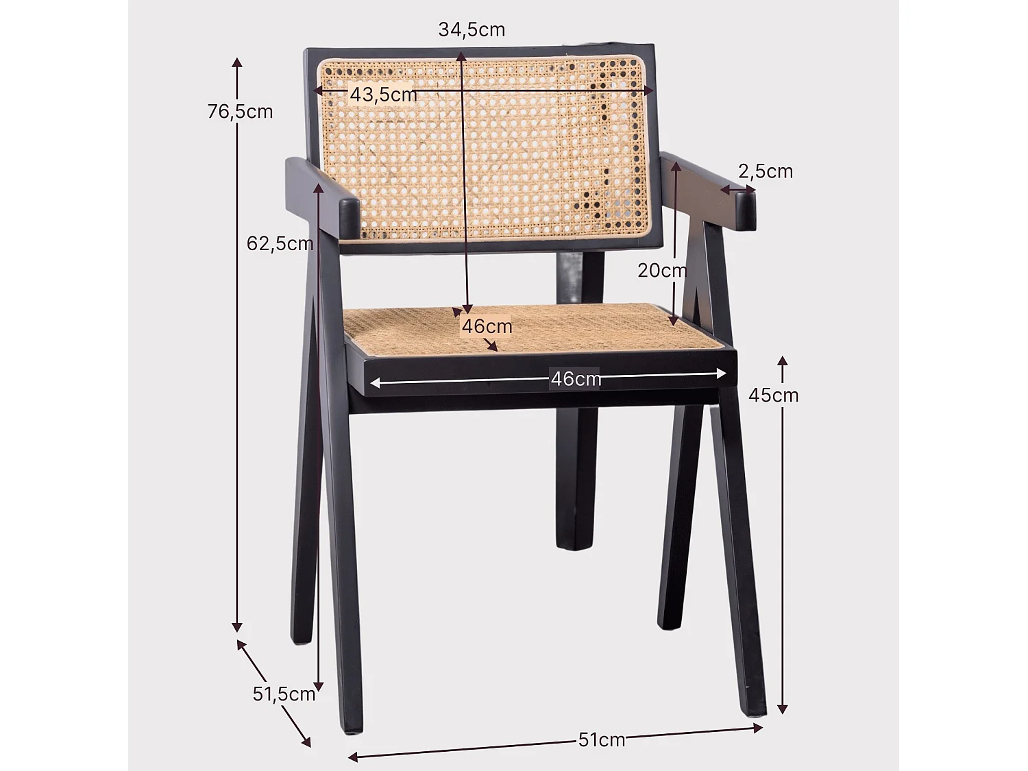 Chaise classique avec accoudoirs en rotin naturel et bois de frêne - Compass - Frêne naturel