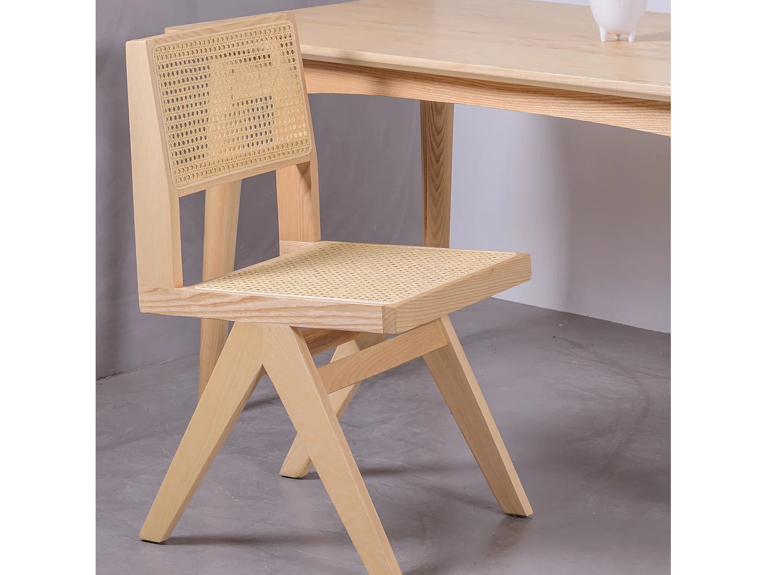 Silla cásica en rattan natural y madera de fresno - Compass - Fresno Natural