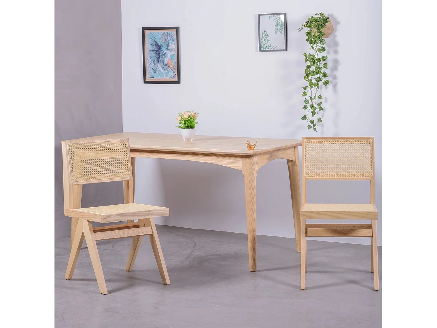 Silla cásica en rattan natural y madera de fresno - Compass - Fresno Natural