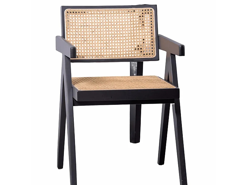 Sedia classica con braccioli in rattan naturale e legno di frassino - Compass - Nero