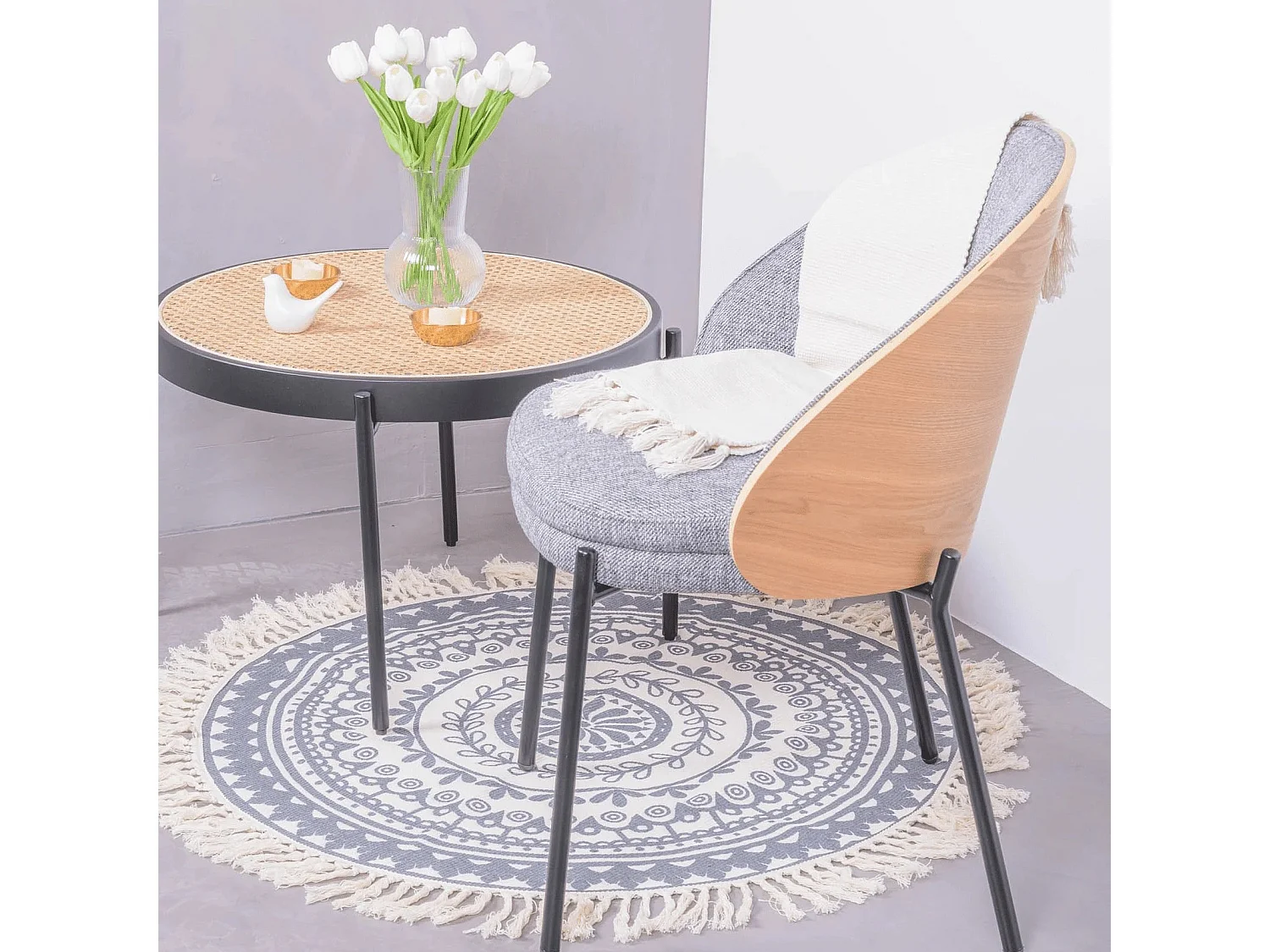 Rustieke stoel van natuurlijk essenhout - Earth - Grijs