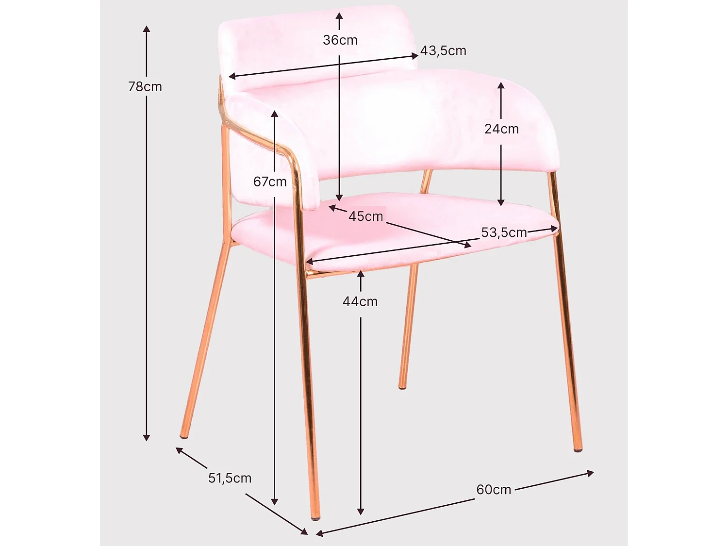 Designerstuhl mit Samtbezug und goldenen Beinen - Cruiser - Grau