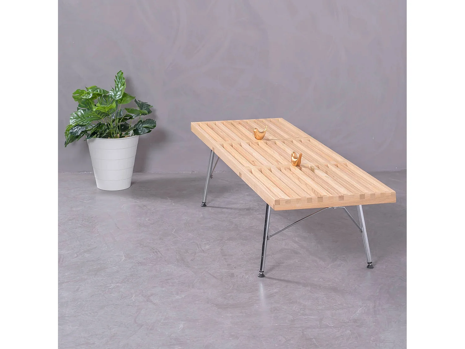 Banc rustique en frêne naturel et pieds chromés - Nelhouse - Frêne naturel