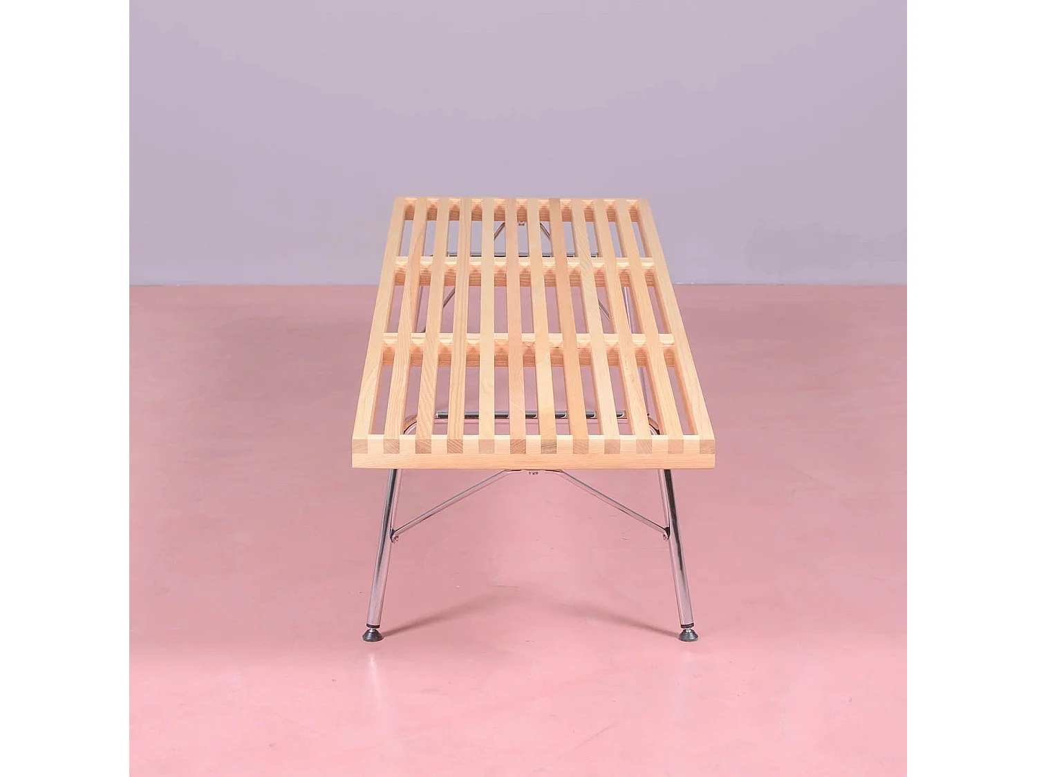 Banc rustique en frêne naturel et pieds chromés - Nelhouse - Frêne naturel