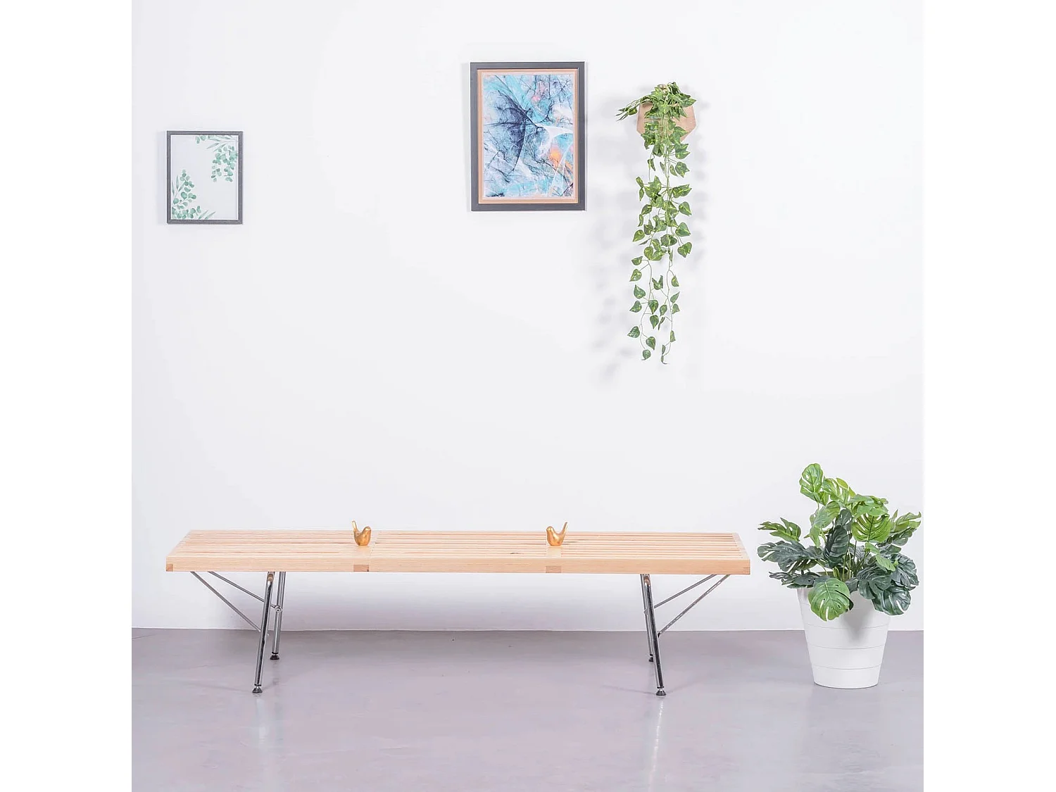 Banc rustique en frêne naturel et pieds chromés - Nelhouse - Frêne naturel