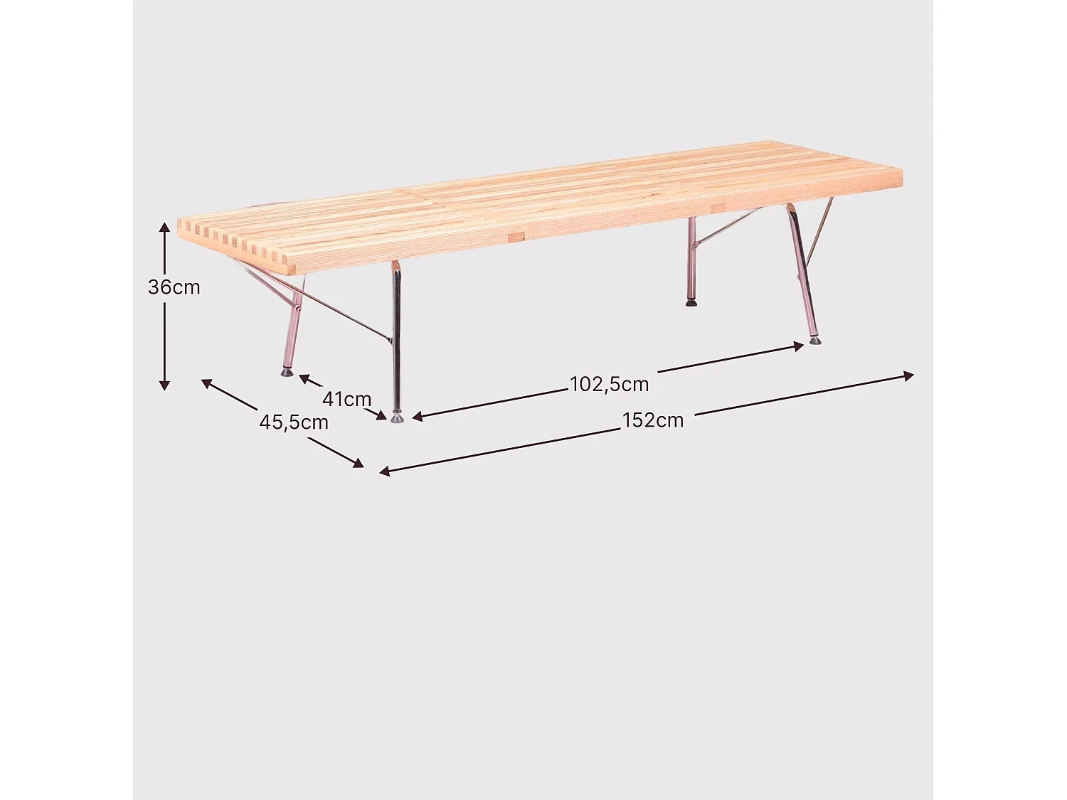 Banc rustique en frêne naturel et pieds chromés - Nelhouse - Frêne naturel