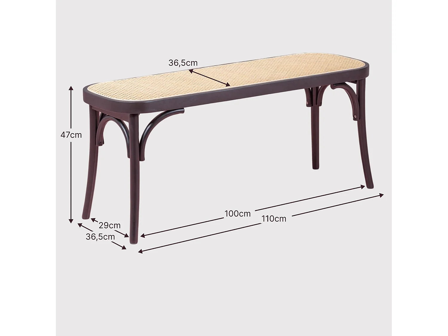 Vintage bank met klassiek design in natuurlijk rotan - North - Zwart