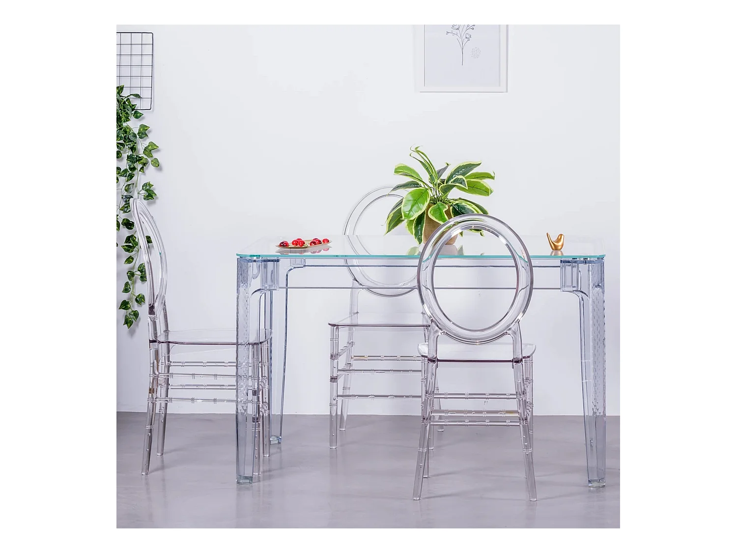 Rechthoekige glazen tafel met transparante poten (120x80) - Ghost - Transparant