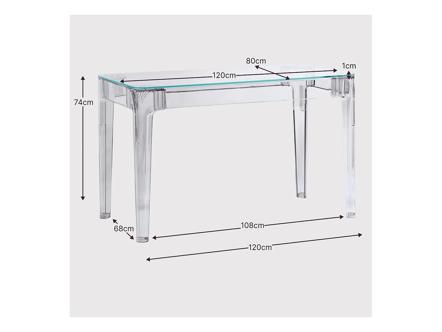 Rechthoekige glazen tafel met transparante poten (120x80) - Ghost - Transparant