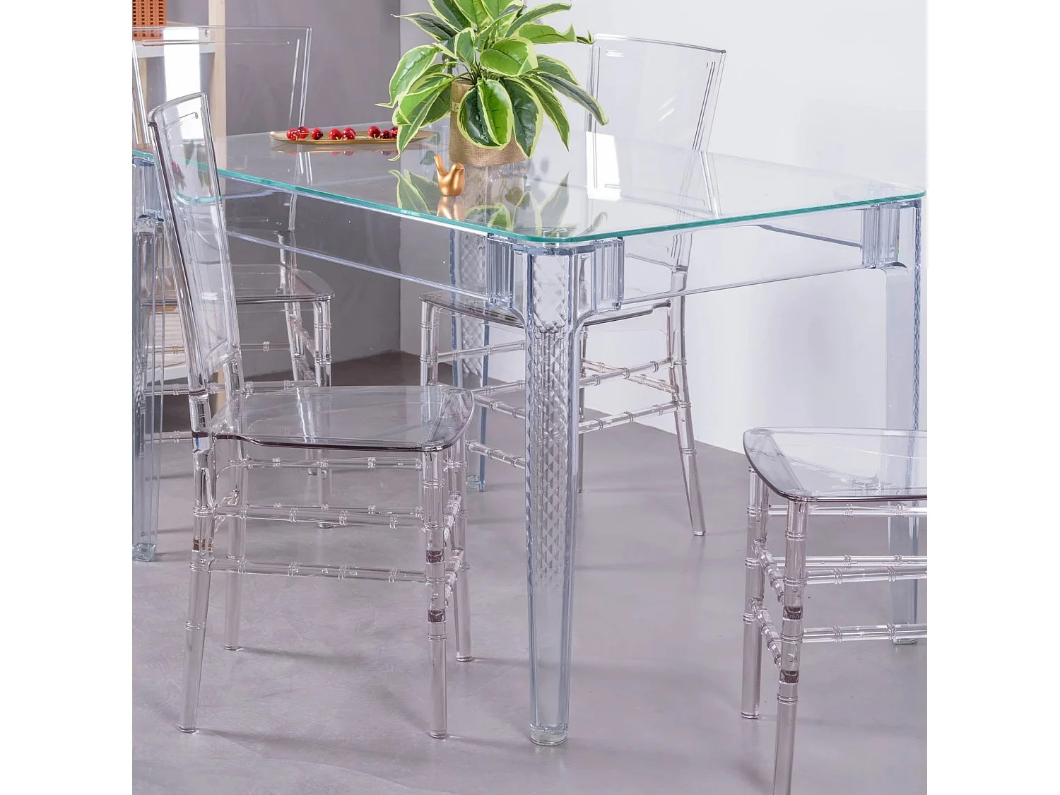 Rechteckiger Glastisch mit transparenten Beinen (120x80) - Ghost - Transparent