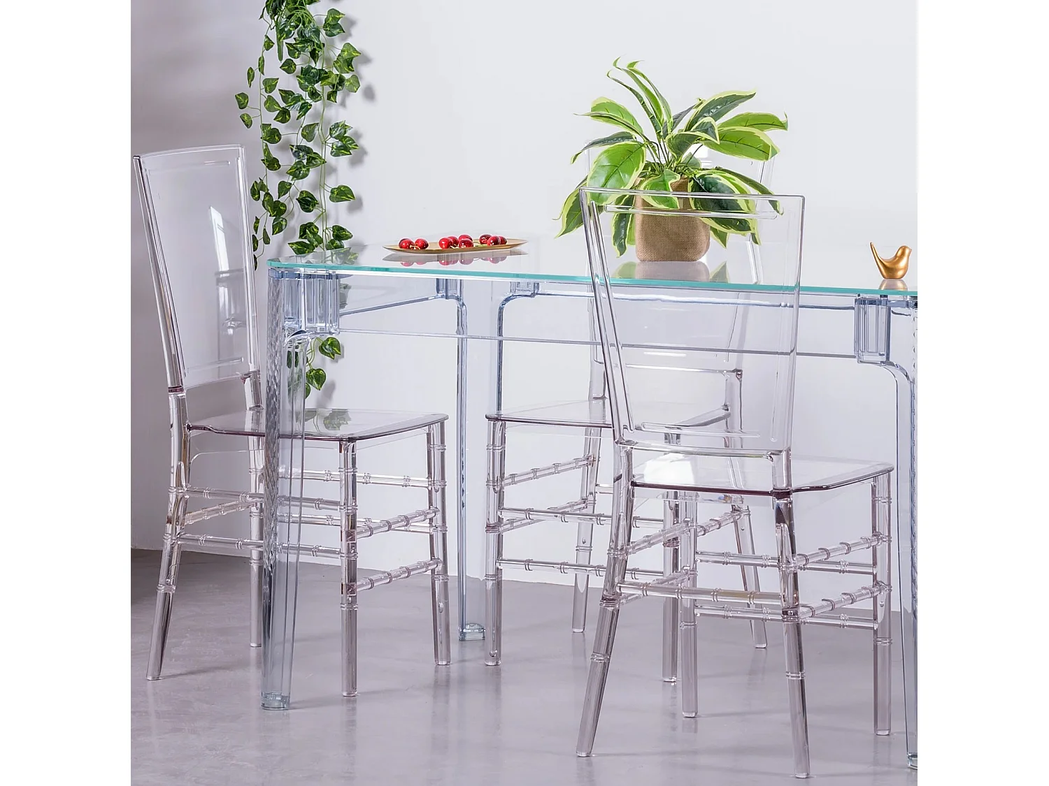 Rechteckiger Glastisch mit transparenten Beinen (120x80) - Ghost - Transparent