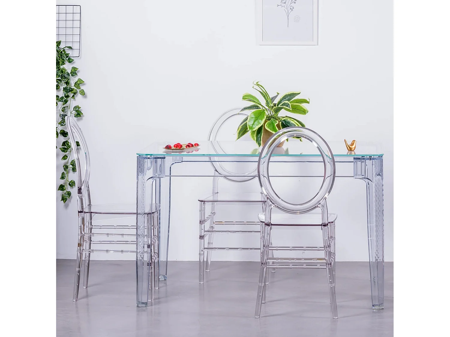 Rechteckiger Glastisch mit transparenten Beinen (120x80) - Ghost - Transparent