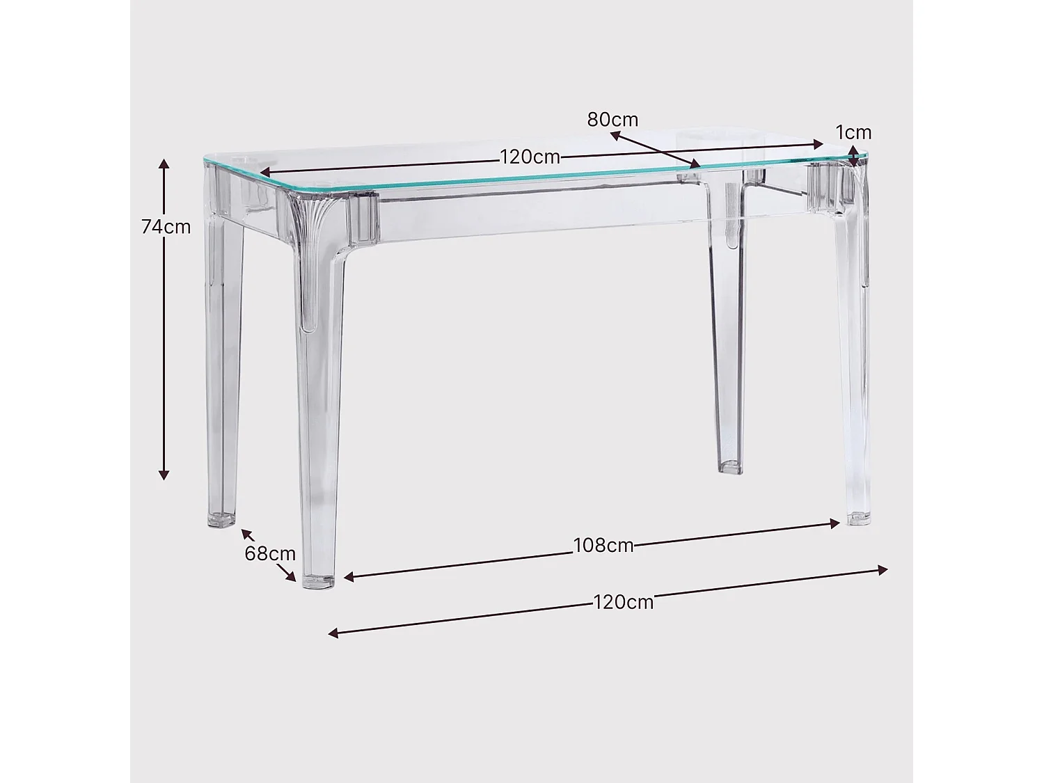 Rechteckiger Glastisch mit transparenten Beinen (120x80) - Ghost - Transparent