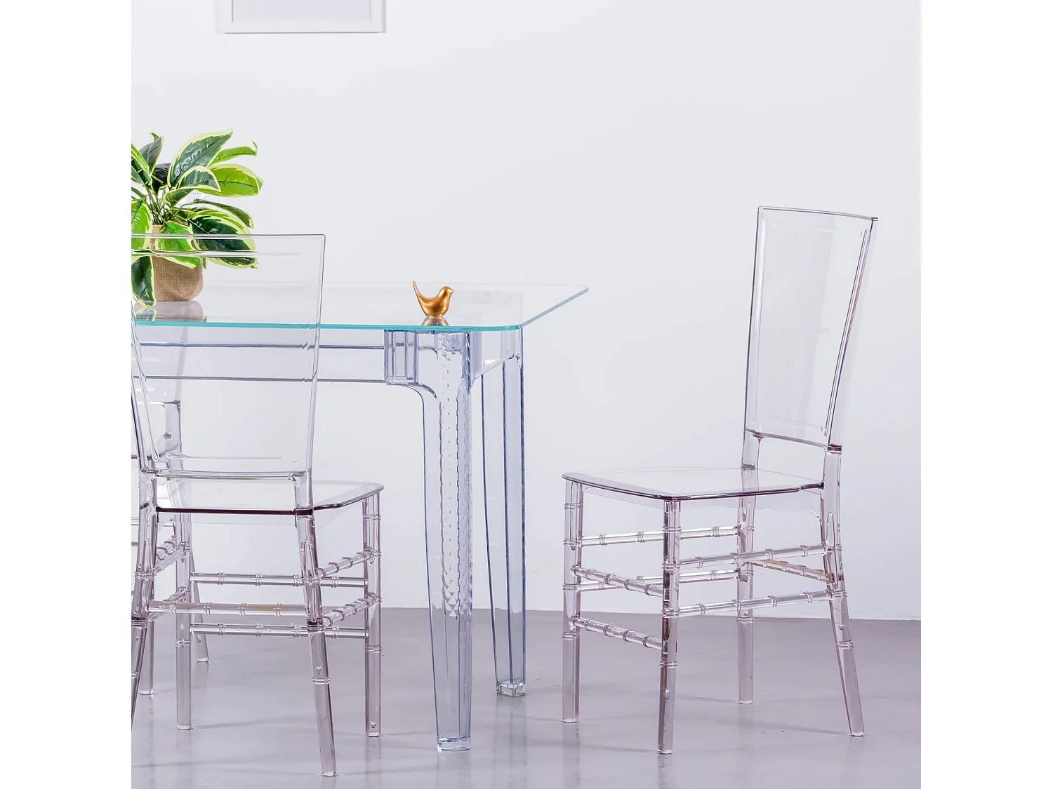 Table rectangulaire en verre avec pieds transparents (140x80) - Ghost - Transparent