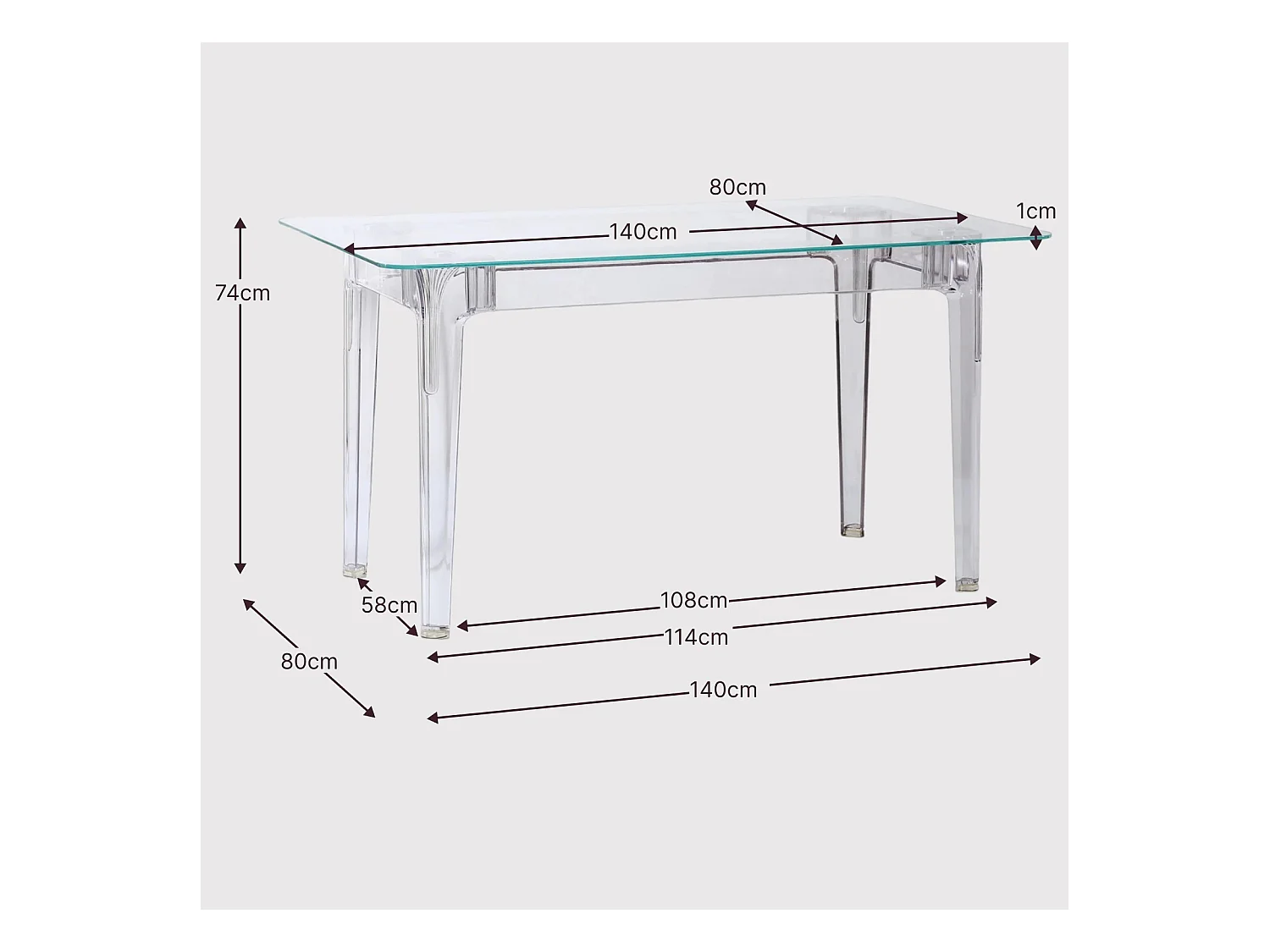 Rechthoekige glazen tafel met transparante poten (140x80) - Ghost - Transparant