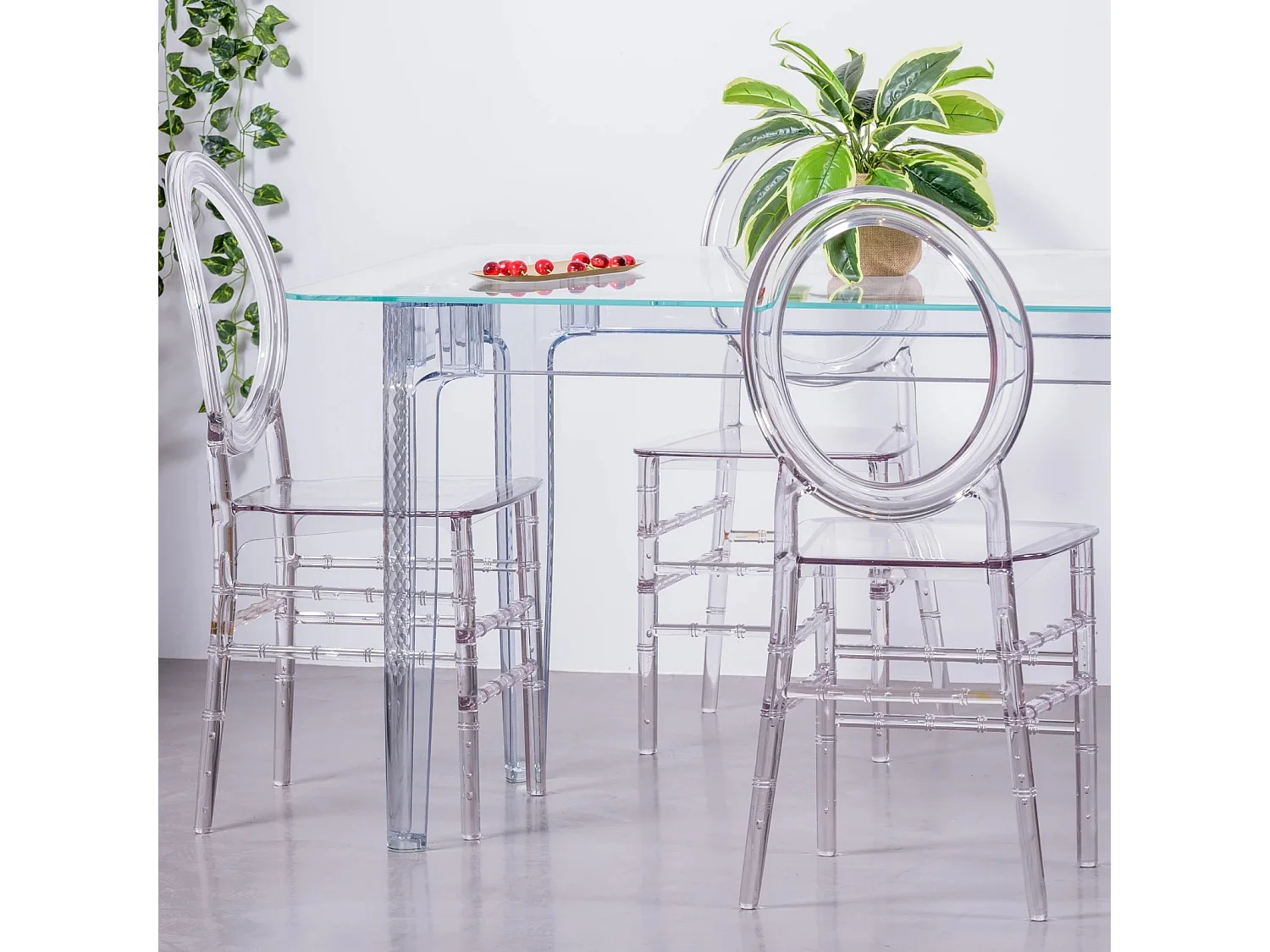 Rechthoekige glazen tafel met transparante poten (140x80) - Ghost - Transparant