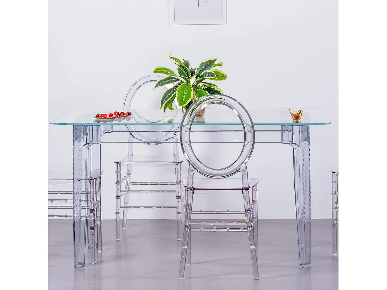 Rechthoekige glazen tafel met transparante poten (140x80) - Ghost - Transparant