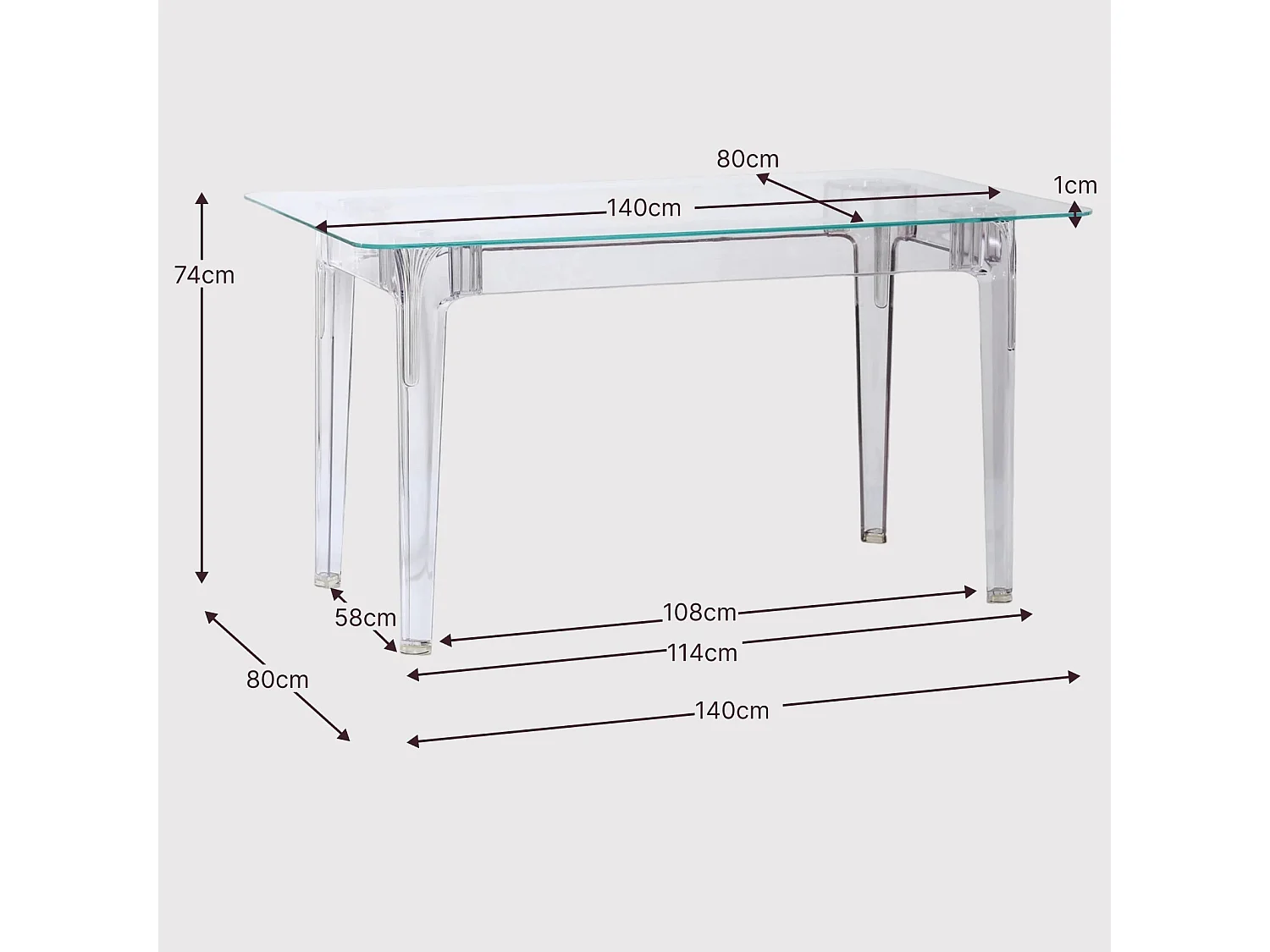 Rechthoekige glazen tafel met transparante poten (140x80) - Ghost - Transparant