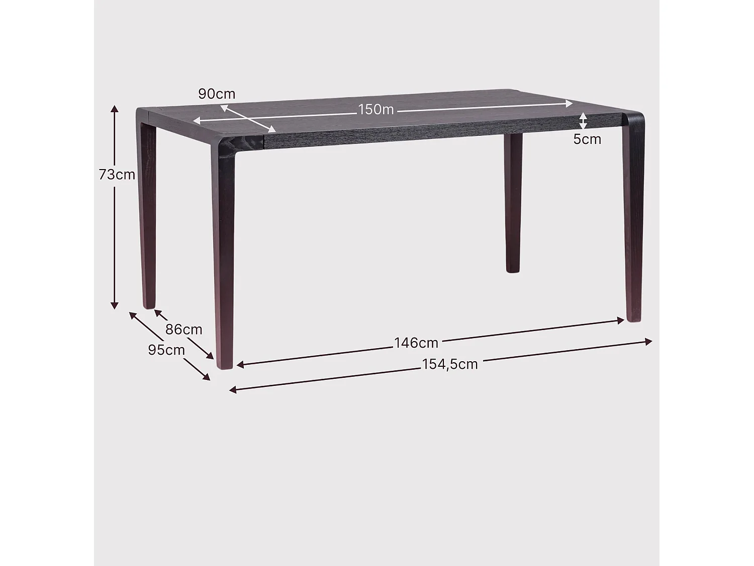 Rechthoekige essenhouten eettafel (150x90) - Inmod - Zwart