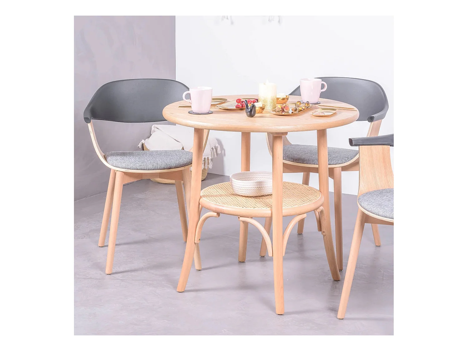 Table ronde rétro de style vintage en bois de frêne naturel (80cm) - Oldhouse - Frêne naturel