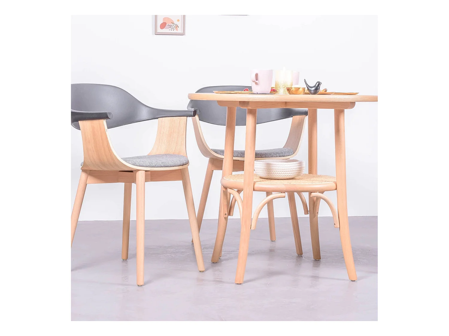 Table ronde rétro de style vintage en bois de frêne naturel (80cm) - Oldhouse - Frêne naturel