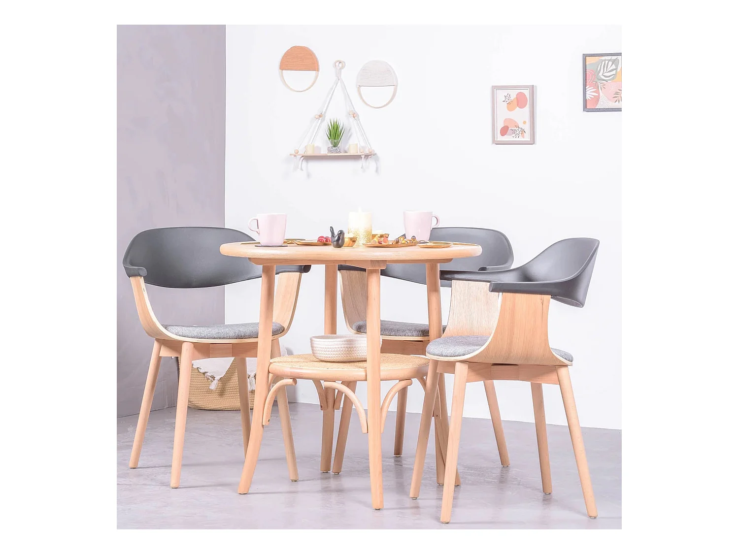 Table ronde rétro de style vintage en bois de frêne naturel (80cm) - Oldhouse - Frêne naturel